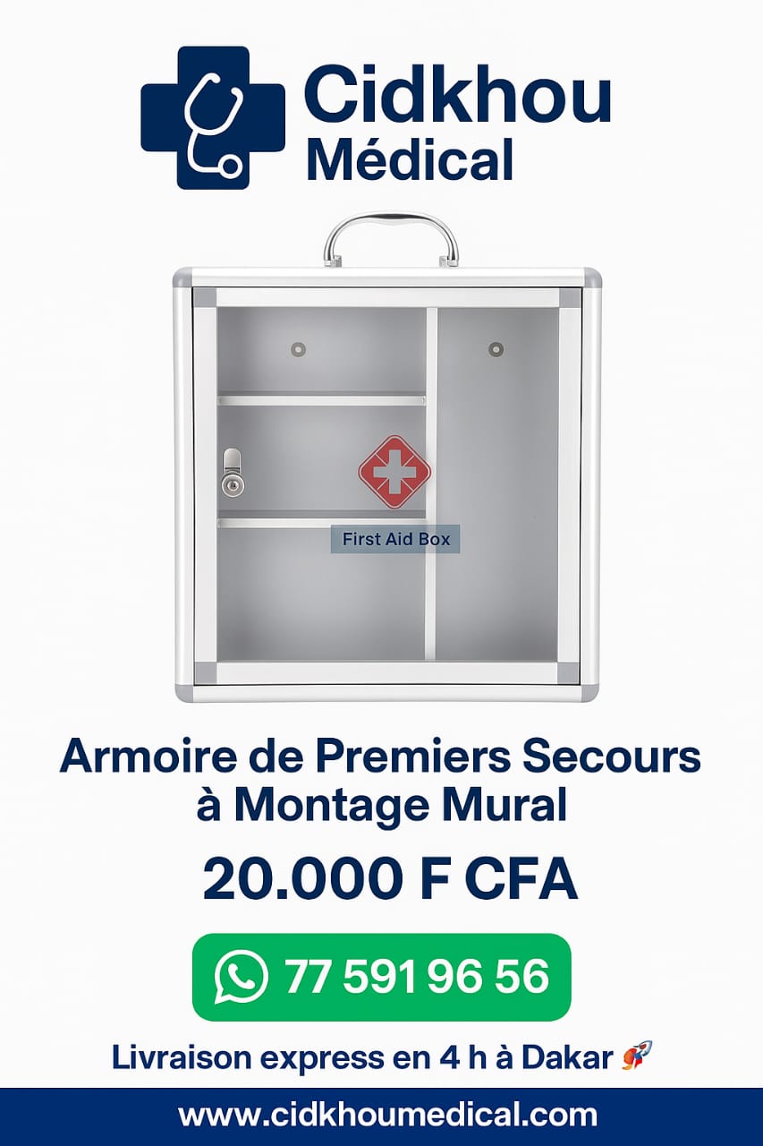 Armoire de premiers secours murale en aluminium avec porte vitrée – Cidkhou Médical Dakar