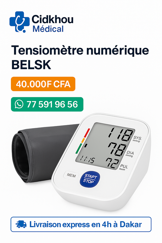 Tensiomètre numérique BELSK à 40.000 F CFA – Cidkhou Médical Dakar, appareil médical fiable pour mesurer la tension artérielle à domicile, livraison express en 4h.