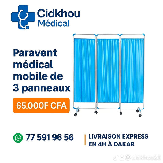 Paravent médical 3 panneaux bleu – Cidkhou Médical.