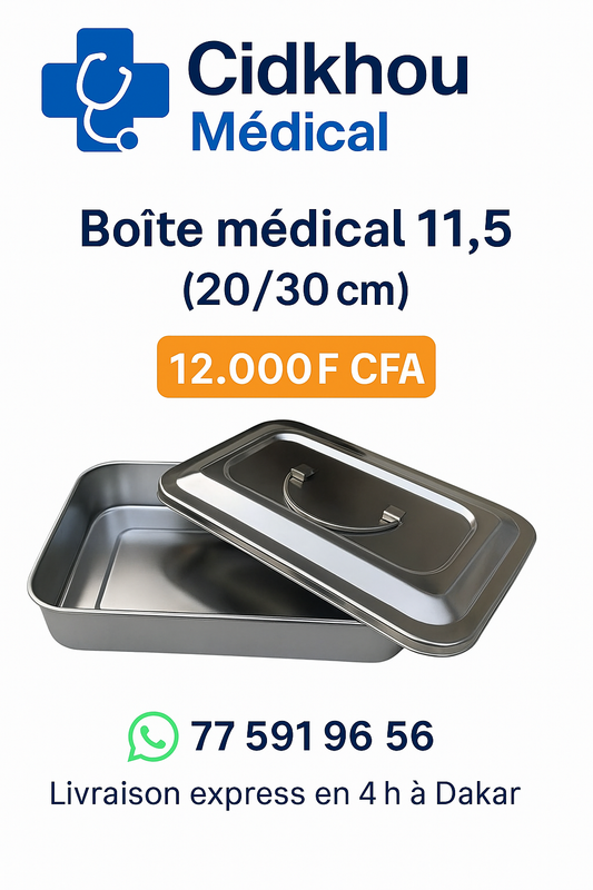 Boîte médicale inox 11,5 (20 x 30 cm) – Rangement stérile et durable