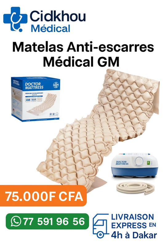 Matelas anti-escarres médical GM avec compresseur, idéal pour prévenir les escarres chez patients alités – Cidkhou Médical Dakar
