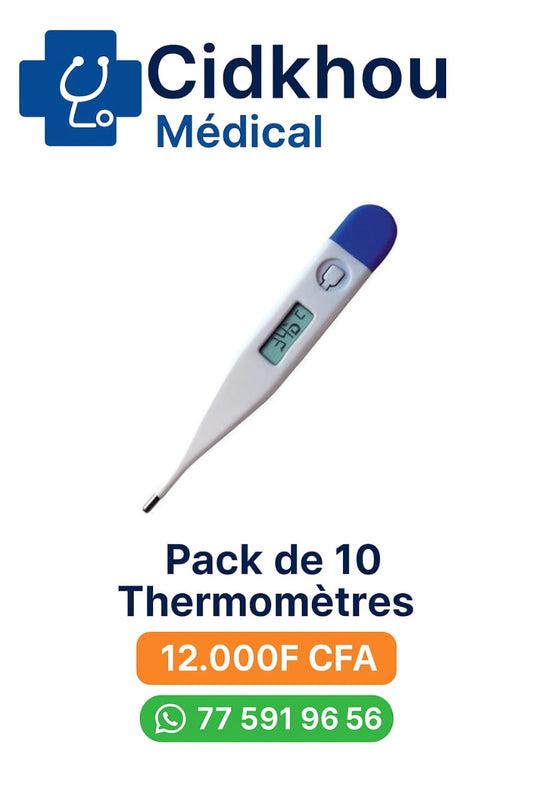Thermomètre numérique médical blanc et bleu avec écran digital – Pack de 10 pièces, idéal pour usage domestique et professionnel.