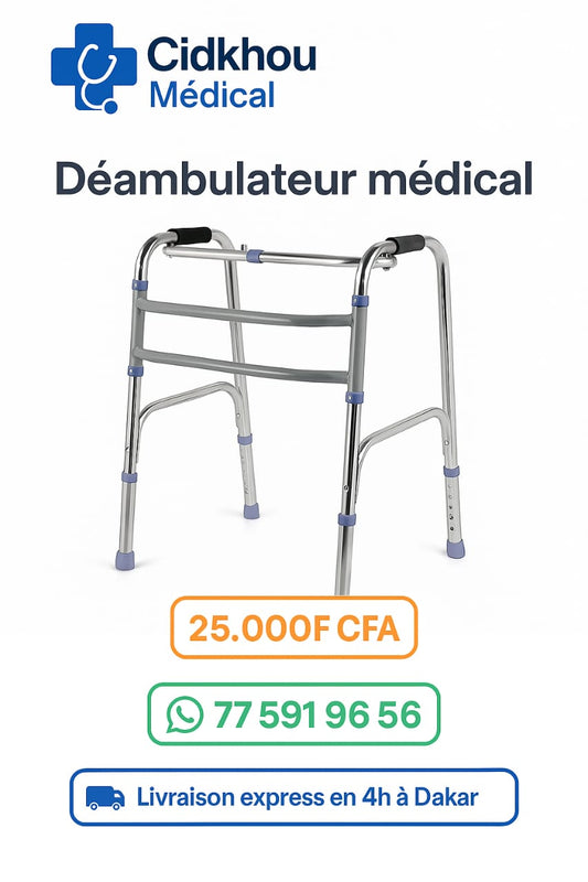 Déambulateur médical pliable et robuste pour personnes âgées et rééducation – Disponible à 25.000 F CFA chez Cidkhou Médical, livraison express à Dakar.