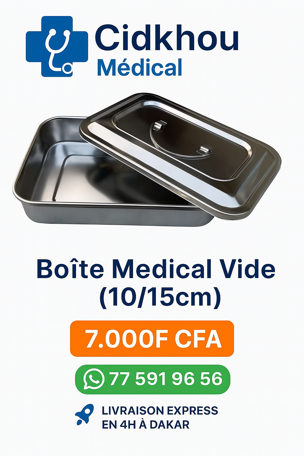 Boîte médicale inox 6 (10 x 15 cm) – Compacte, hygiénique et pratique