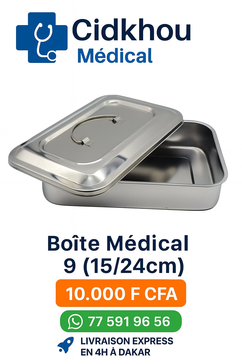 Boîte médicale inox 9 (15 x 24 cm) – Solution de stérilisation compacte
